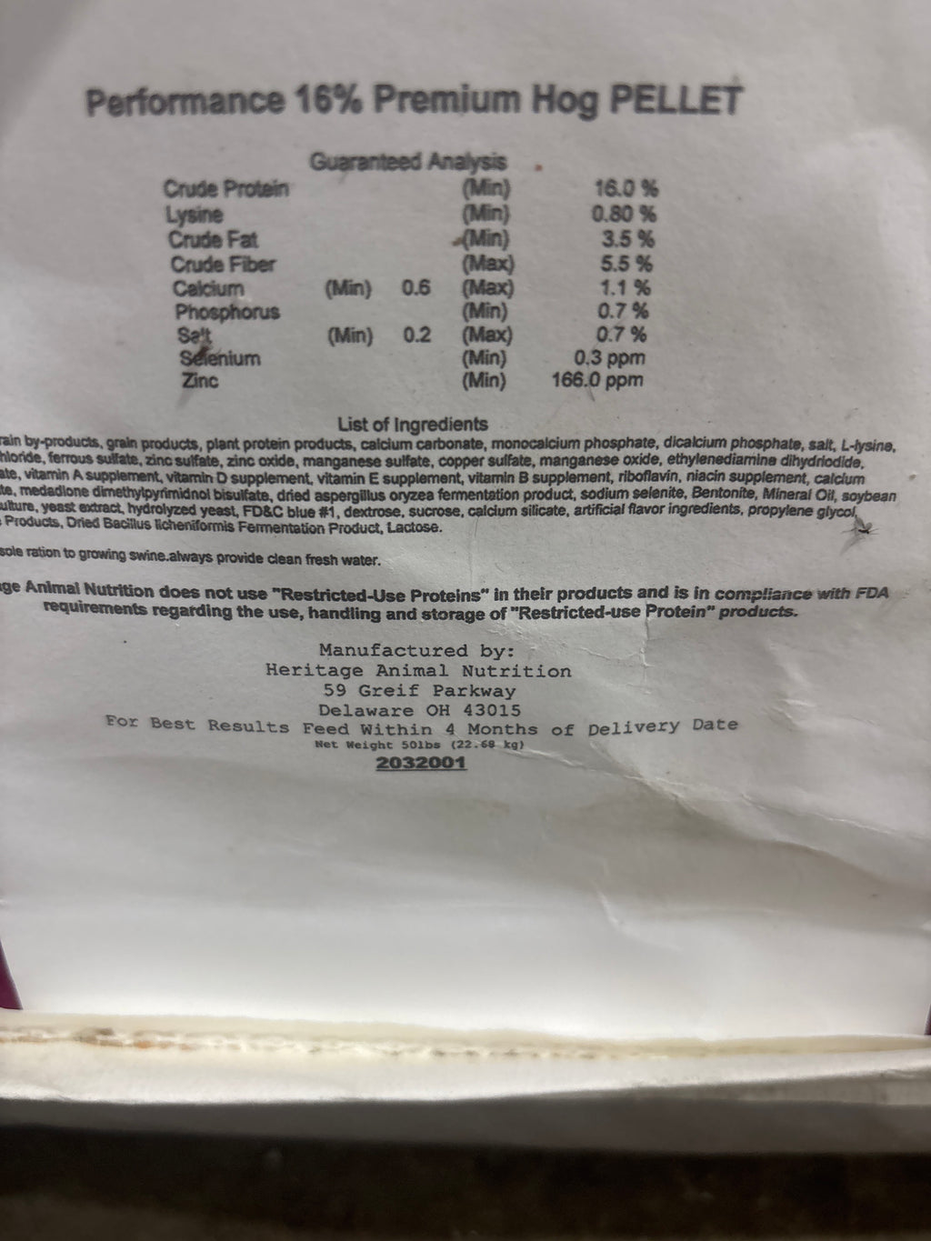 16% Hog Pellets 50lbs.