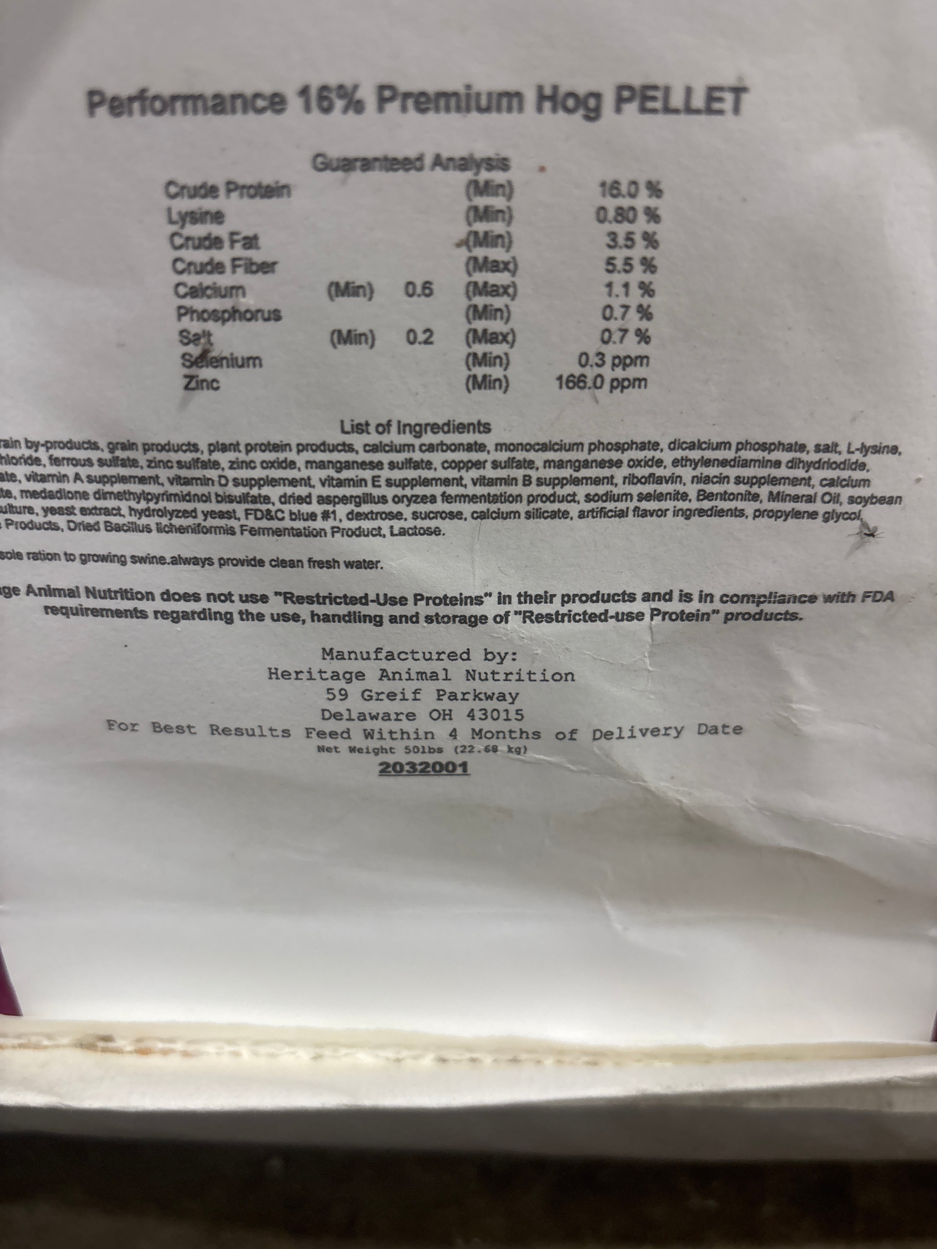 16% Hog Pellets 50lbs.