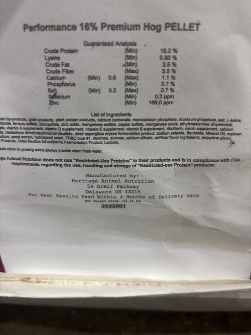 16% Hog Pellets 50lbs.